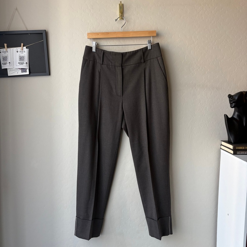 Peserico Italy Handmade Tailored Pleated Cuffed Pants Charcoal Grey Size 46